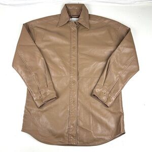 Aritzia Babaton Faux Brown Leather Shirt Jacket Womens Size XS Button Up